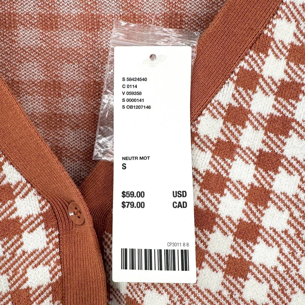 NWT Urban Outfitters Coral Orange "Pamela" Plaid Cardigan Sz S - Picture 6 of 10